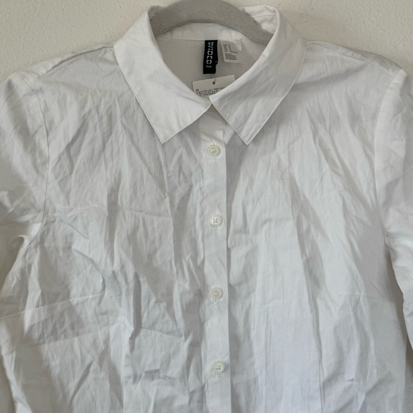 H&M Fitted Poplin Shirt Top Button Up Cotton Blue White LOT OF 2 NEW M - Picture 12 of 13